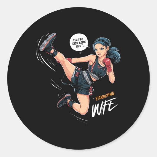 Time To Kick Some Butt Kickboxing Wife Art  Ronde Sticker (Voorkant)