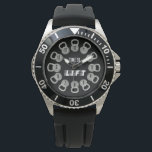 Time to Lift Kettlebell Horloge<br><div class="desc">This bold Time to Lift watch features twelve kettlebells arranged around the dial,  each displaying a number for a unique and powerful fitness-inspired design. Set on a sleek black background with gray kettlebells and clean black clock hands,  this minimalist piece captures the strong aesthetic of modern gym spaces.</div>