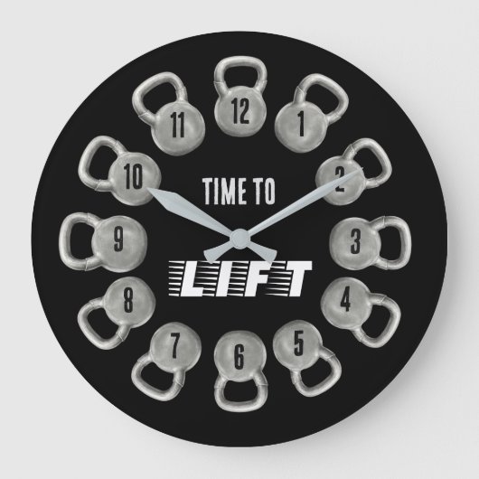 Time to Lift Kettlebell Wall Clock Grote Klok (Voorkant)