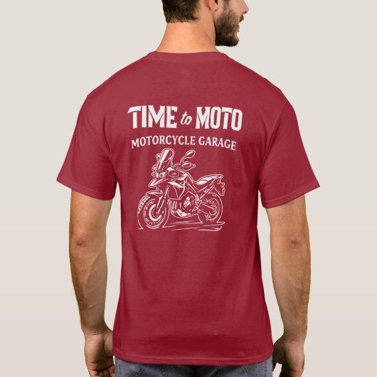 Time to Moto Adventure Motorcycle Garage T-Shirt (Achterkant)