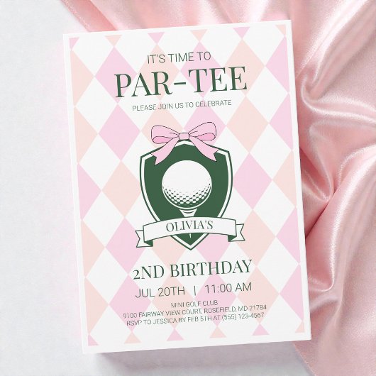 Time to Par-Tee Pink Girls Golf 2nd Birthday Party Kaart