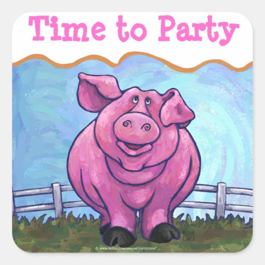 Time to Party pig Party Envelope Seal Vierkante Sticker (Voorkant)