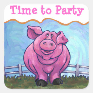 Time to Party pig Party Envelope Seal Vierkante Sticker