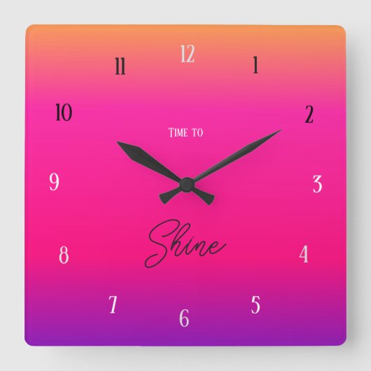 Time to Shine – Bold Sunset Gradient Vierkante Klok (Voorkant)