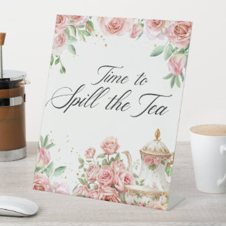 Time to spill the tea birthday high tea reclamebord met voetstuk