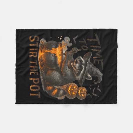 Time To Stir T Funny Raccoon Retro Halloween Anima Fleece Deken (Voorkant (Horizontaal))