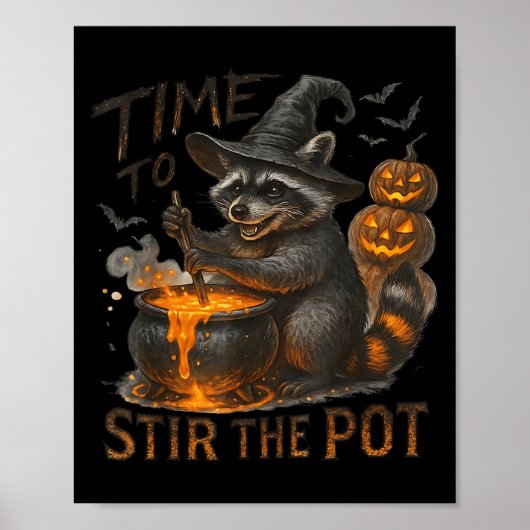 Time To Stir T Funny Raccoon Retro Halloween Anima Poster (Voorkant)