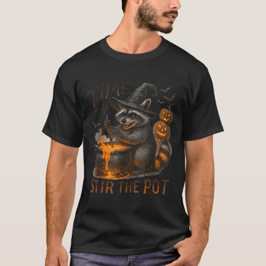 Time To Stir T Funny Raccoon Retro Halloween Anima T-shirt (Voorkant)