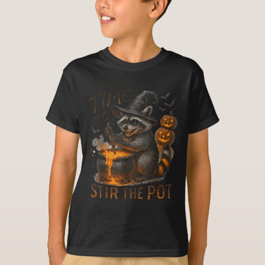 Time To Stir T Funny Raccoon Retro Halloween Anima T-shirt (Voorkant)