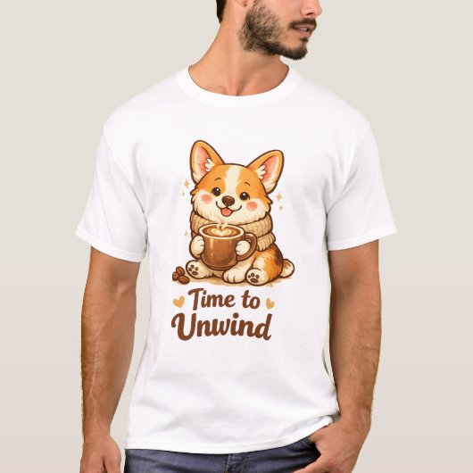 Time to Unwind Cozy Coffee Dog T-shirt (Voorkant)