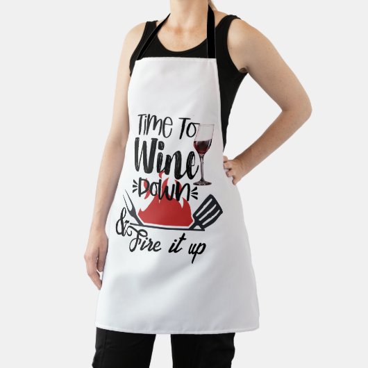 Time To Wine Wind Down Apron - Chef BBQ Gift Schort (Insitu)
