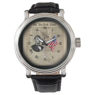 Time Travel~Abe Lincoln~American Flag~NY Times~ Horloge