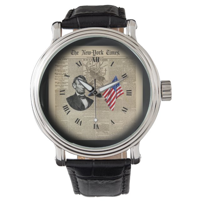 Time Travel~Abe Lincoln~American Flag~NY Times~ Horloge (Voorkant)