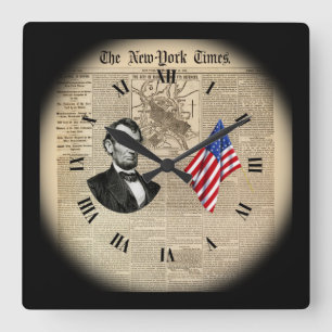 Time Travel~Abe Lincoln~American Flag~NY Times~  Vierkante Klok