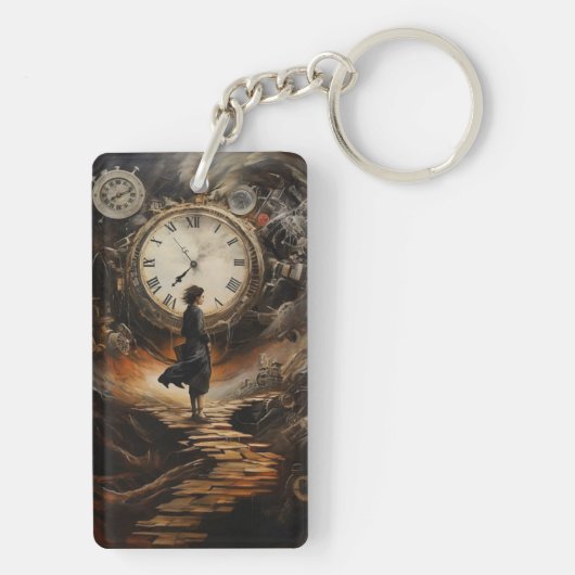 Time Travel Steampunk Sleutelhanger - Klok Fantasy (achterkant)