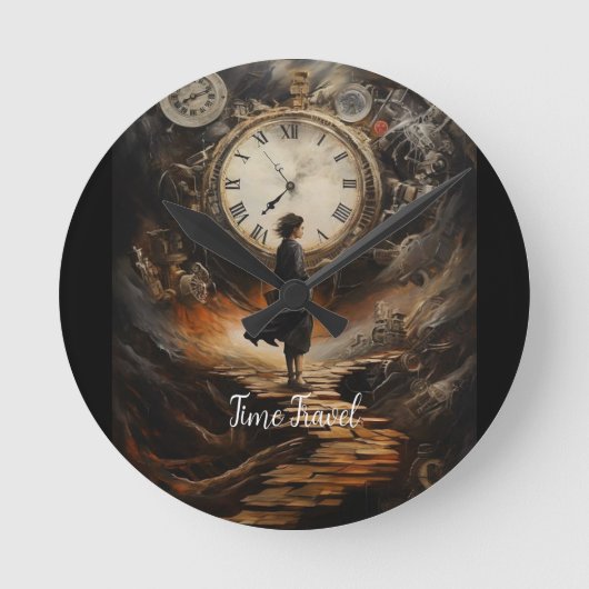 Time Travel Steampunk Wall Clock - Fantasy Art Clo Ronde Klok (Voorkant)