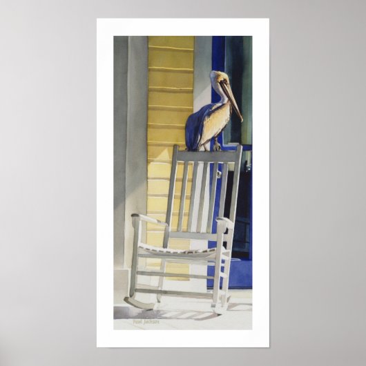 "Time Traveler" Pelican op de Rocking-stoel Poster (Voorkant)