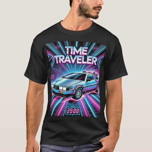 Time Traveller Retro 80s T-shirt – Futurist Car (Voorkant)