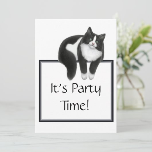 Time Tuxedo Cat Uitnodiging (Staand voorkant)