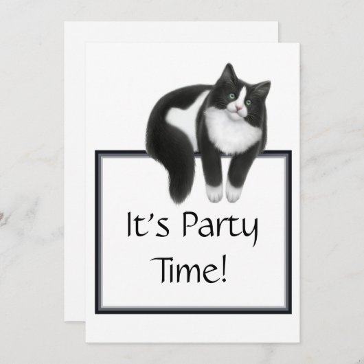 Time Tuxedo Cat Uitnodiging (Voorkant / Achterkant)