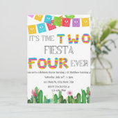 Time Two Fiesta Twins Birthday Invitation Kaart (Staand voorkant)