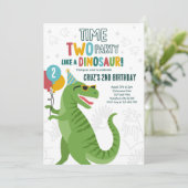 Time Two Party Dinosaur T-Rex 2e Verjaardagsfeest Kaart (Staand voorkant)