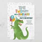 Time Two Party Dinosaur T-Rex 2e Verjaardagsfeest Kaart (Voorkant / Achterkant)