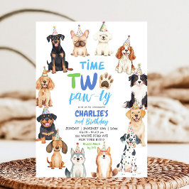 Time Two Pawty Dog Lovers Kids Second Birthday Kaart