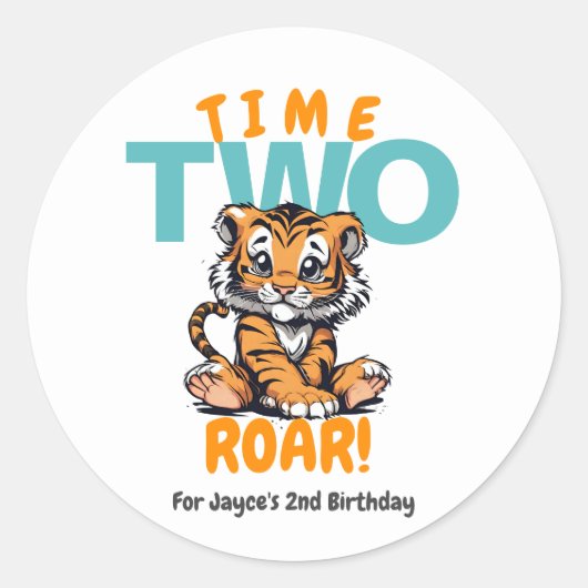 Time TWO Roar Tweede Verjaardag Tijger Oerwoud Par Ronde Sticker (Voorkant)