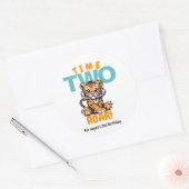 Time TWO Roar Tweede Verjaardag Tijger Oerwoud Par Ronde Sticker (Envelop)