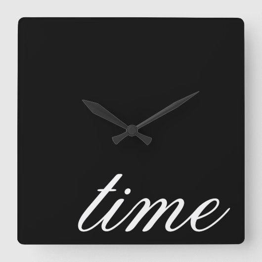Time Typografie Black en White Minimalistics Vierkante Klok (Voorkant)