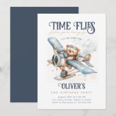 Time vliegt Vliegtuig Teddy Bear  Verjaardag Kaart (Voorkant / Achterkant)