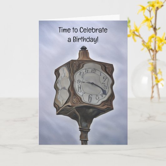 Time Warp Clock Funny Birthday Wiggle Out Kaart (Gele Bloem)