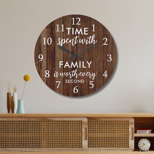Time With Family Quote Typography Rustic Dark Wood Grote Klok