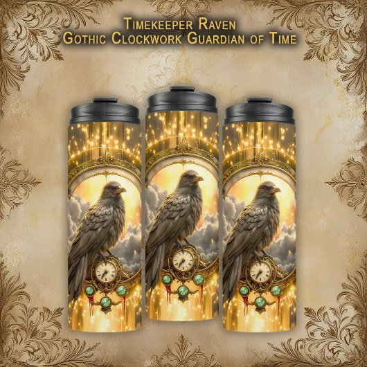 Timekeeper Raven – Gothic Clockwork  Thermosbeker