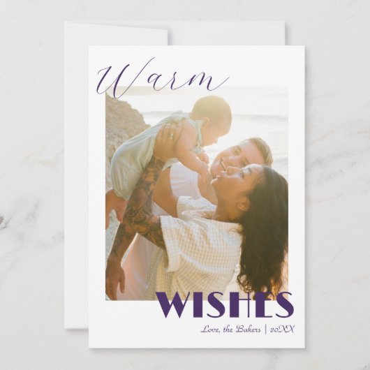 Timeles Purple Warm Wishes Two Beach Family Photo Feestdagenkaart (Voorkant)