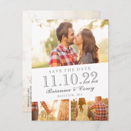 Timeless 3-Foto sparen de Datum Aankondigingskaart (Voorkant / Achterkant)