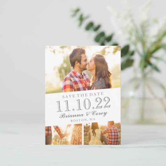 Timeless 3-Foto sparen de Datum Aankondigingskaart (Staand voorkant)