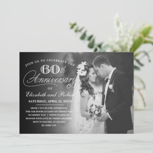 Timeless 60th Jubileum Party Photo Invitation Kaart (Staand voorkant)
