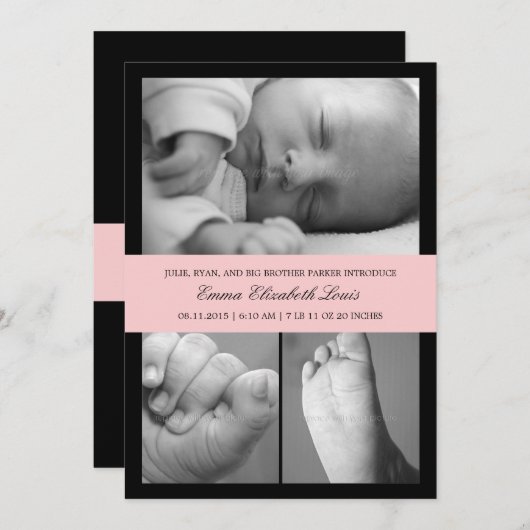 Timeless Band Birth Announounge - Roze Aankondiging (Voorkant / Achterkant)