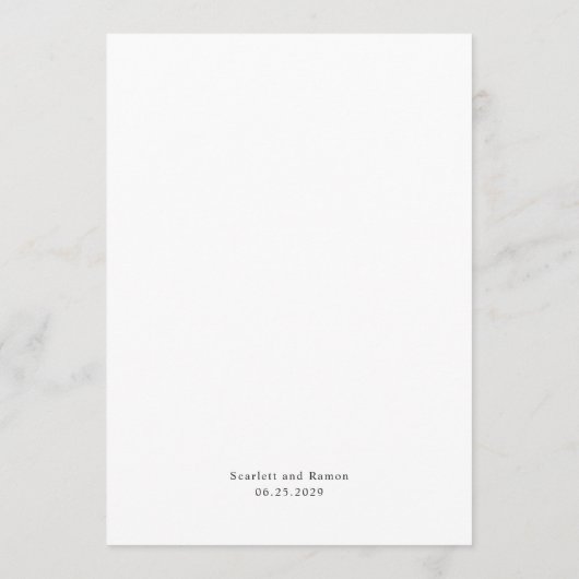Timeless Black and White Guest Name Wedding Menu (Achterkant)