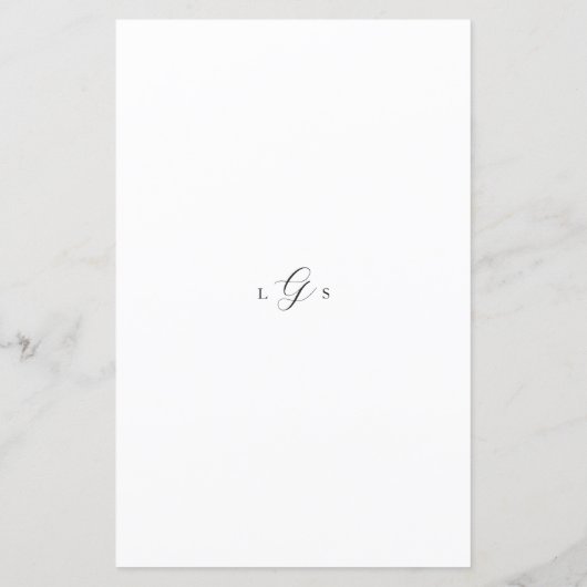 Timeless Black and White Guest Name Wedding Menu (Achterkant)
