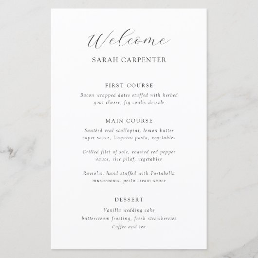 Timeless Black and White Guest Name Wedding Menu (Voorkant)