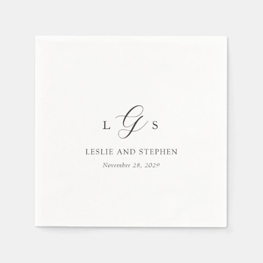 Timeless Black and White Monogram Elegant Wedding Servet (Voorkant)