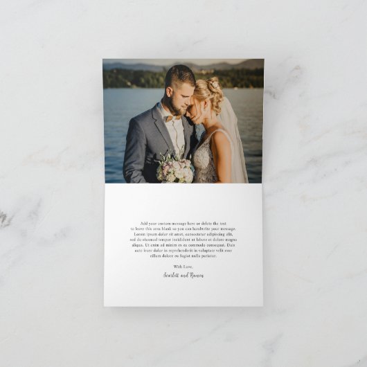 Timeless Black and White Photo Elegant Wedding Bedankkaart (Binnen)