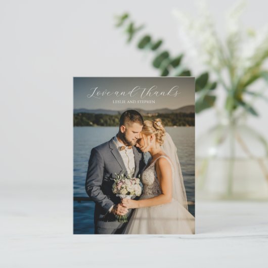 Timeless Black and White Photo Elegant Wedding Bedankkaart (Staand voorkant)