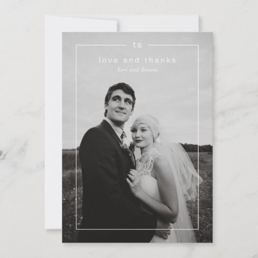 Timeless Black and White Photo Modern Wedding Bedankkaart (Voorkant)