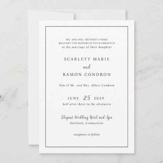 Timeless Black and White QR Code Elegant Wedding Kaart (Voorkant)