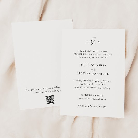 Timeless Black and White QR Code Elegant Wedding Kaart