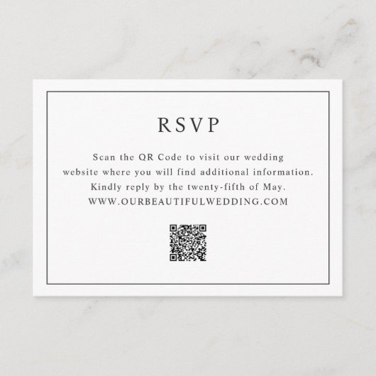 Timeless Black and White QR Code Elegant Wedding RSVP Kaartje (Voorkant)